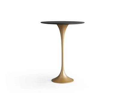 Round Saint Germain Bar Table with a smooth black marquina marble top featuring white veining on a neutral background.