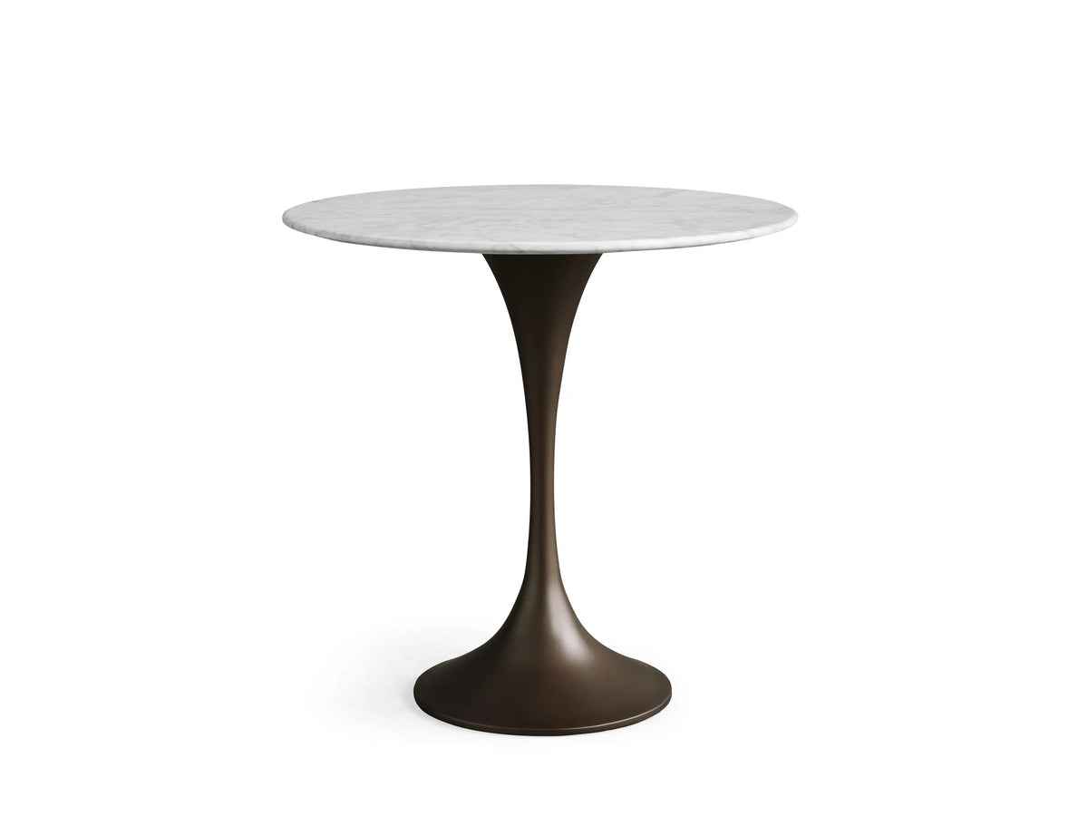 Round tabletop view of the Saint Germain Bistro Table featuring white Carrara marble with natural gray veining patterns.