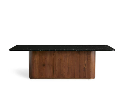 Rectangular Caden Dining Table top view, showcasing a smooth black marquina stone surface with white veining patterns.