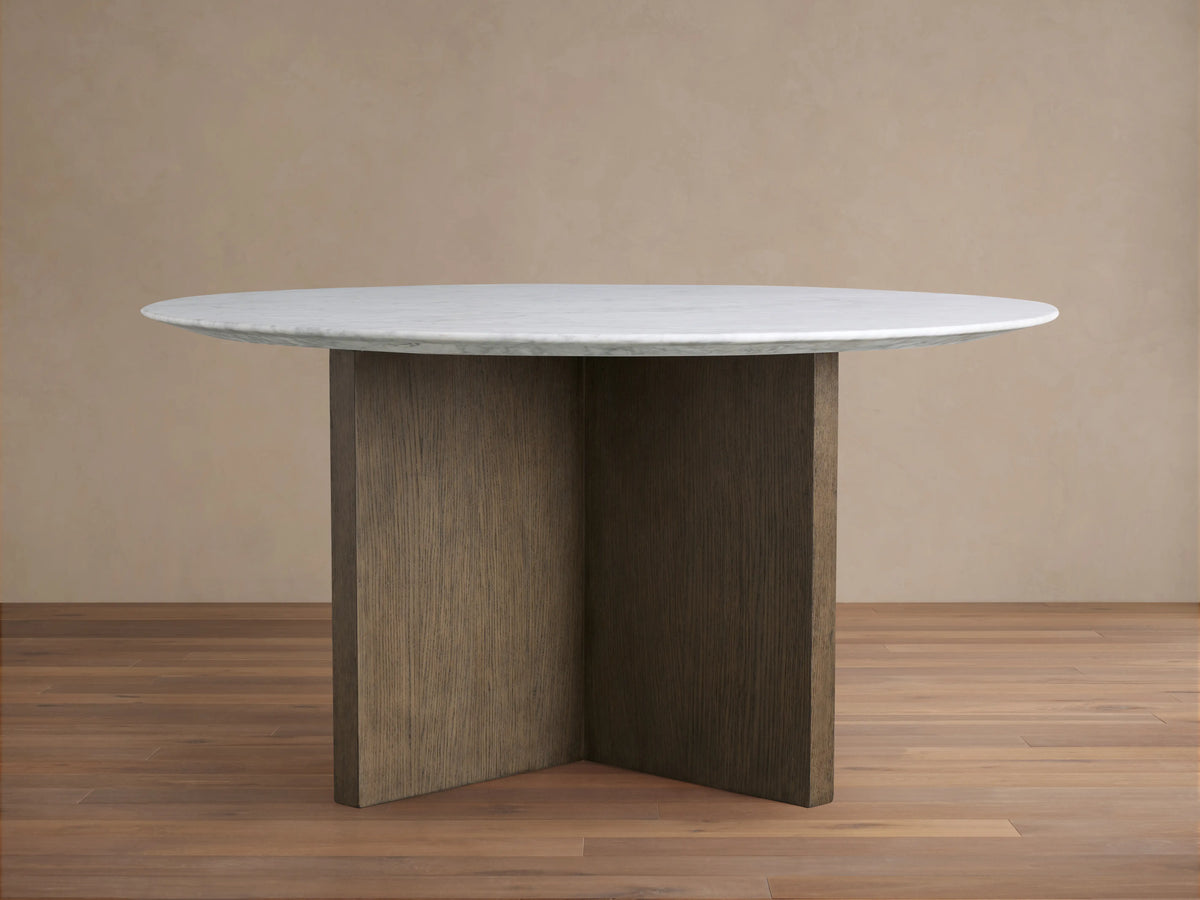 Saint Germain Round Stone Top Dining Table with Wood Clement Base
