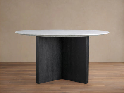Saint Germain Round Stone Top Dining Table with Wood Clement Base