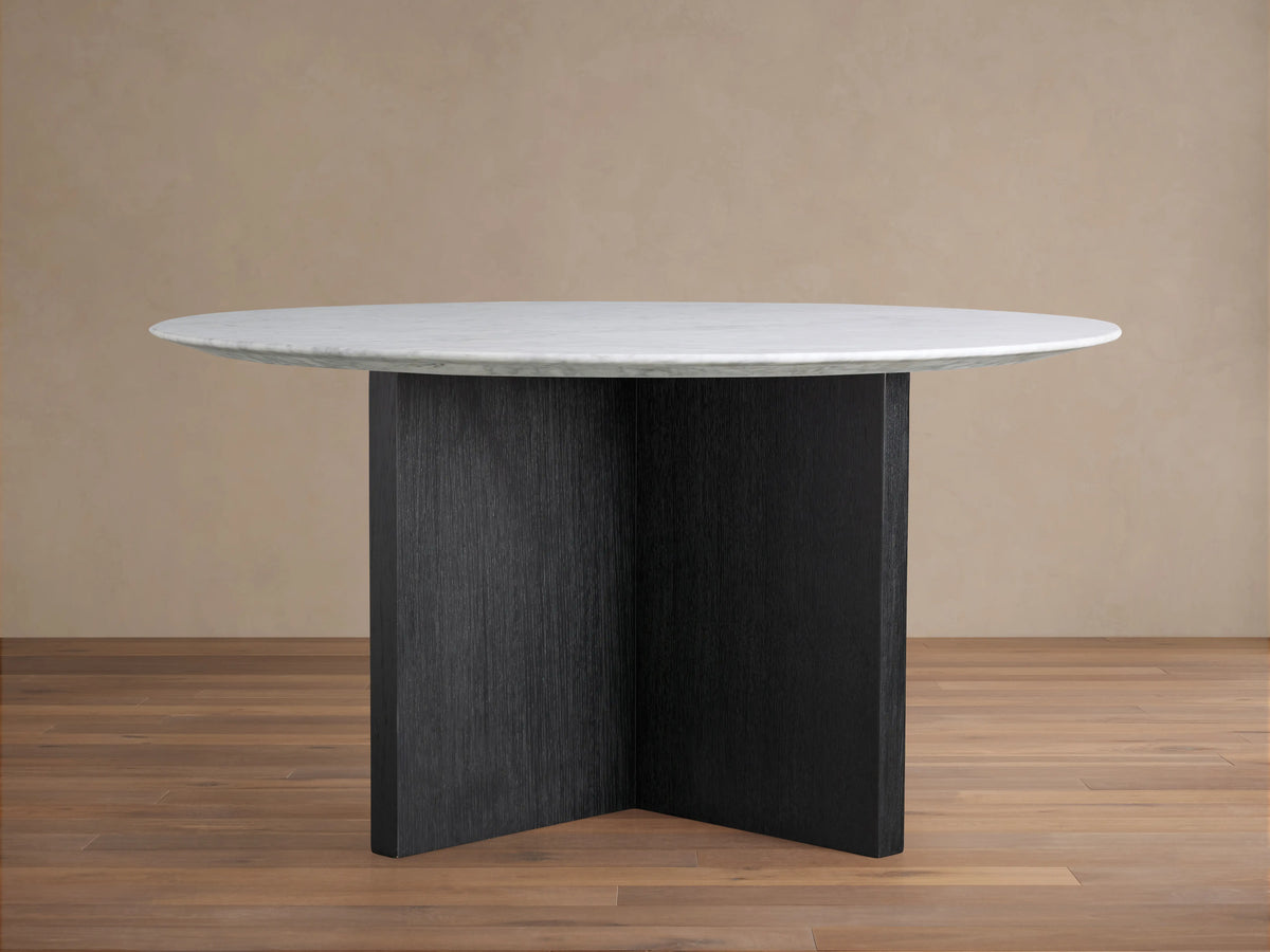 Saint Germain Round Stone Top Dining Table with Wood Clement Base