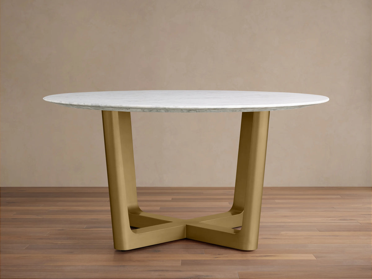 Saint Germain Round Stone Dining Table with Rennes Base in Metal