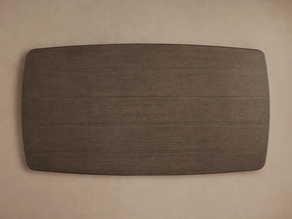 Saint Germain Wood Dining Table viewed from above, showing a rectangular solid oak tabletop with a smooth, dark finish.