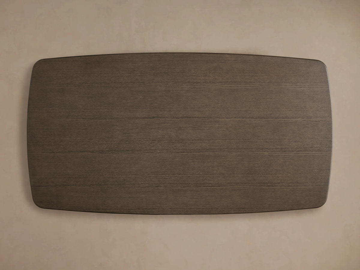 Saint Germain Wood Dining Table with a dark oak veneer finish, showcasing smooth edges and rich wood grain texture.