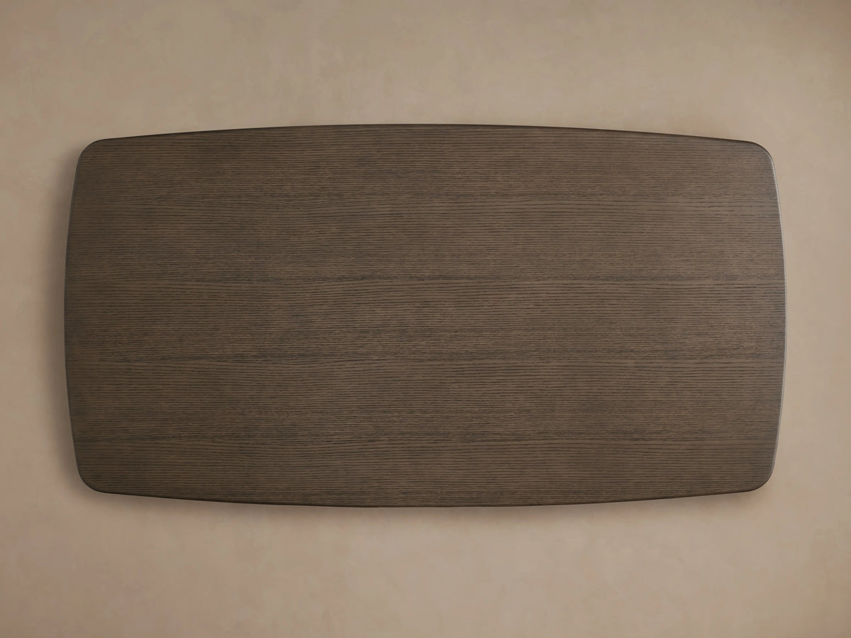 Saint Germain dining table with a rectangular wood top in a rich chestnut finish, showing visible wood grain, viewed from above.