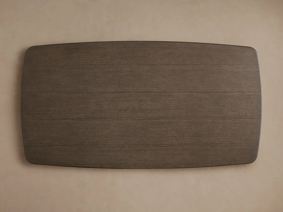 Saint Germain Wood Dining Table in a top-down view showing a rectangular solid oak top with a dark Ebony finish.