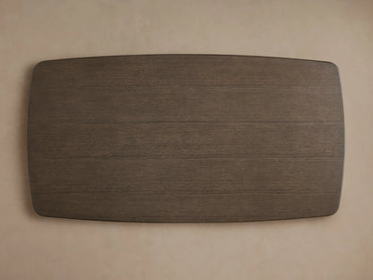 Saint Germain Wood Dining Table in a top-down view showing a rectangular solid oak top with a dark Ebony finish.
