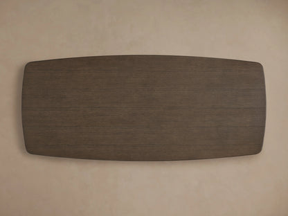 Saint Germain Wood Dining Table features a smooth, dark brown oak tabletop with rounded edges and subtle wood grain texture.