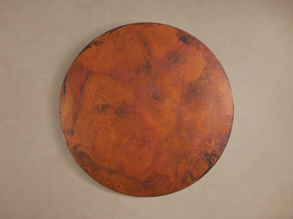 Dark, matte black Wade Base of a Recycled Metal Bistro Table. Round, flat base transitions to a decorative, ringed pedestal.