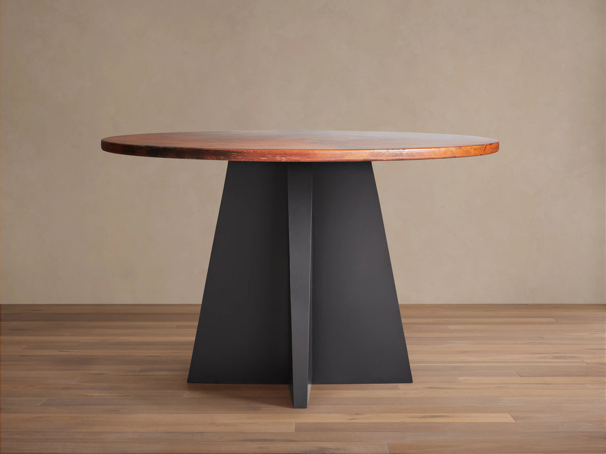 Recycled Metal Round Dining Table with Vertex Base