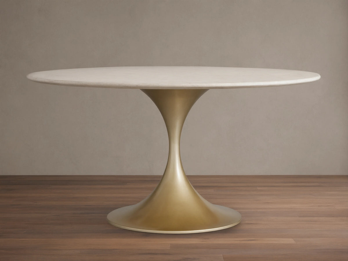 Saint Germain Round Stone Dining Table with Launette Base