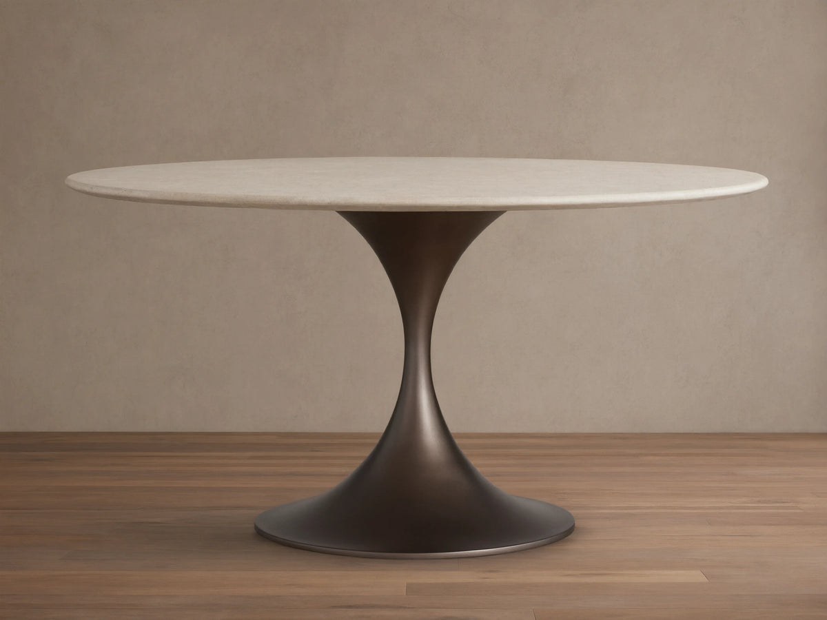 Saint Germain Round Stone Dining Table with Launette Base