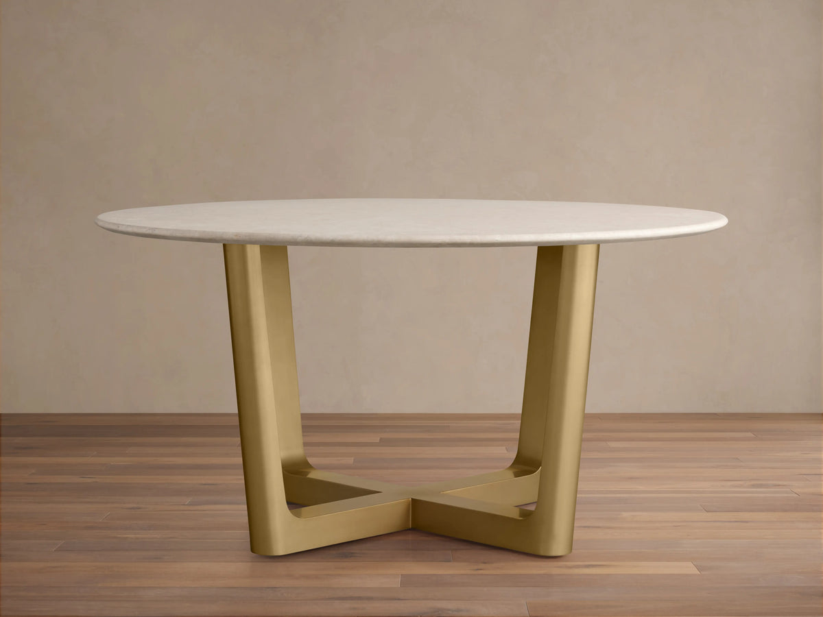 Saint Germain Round Stone Dining Table with Rennes Base in Metal