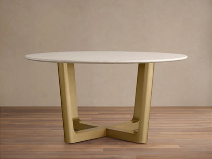 Saint Germain Round Stone Dining Table with Rennes Base in Metal