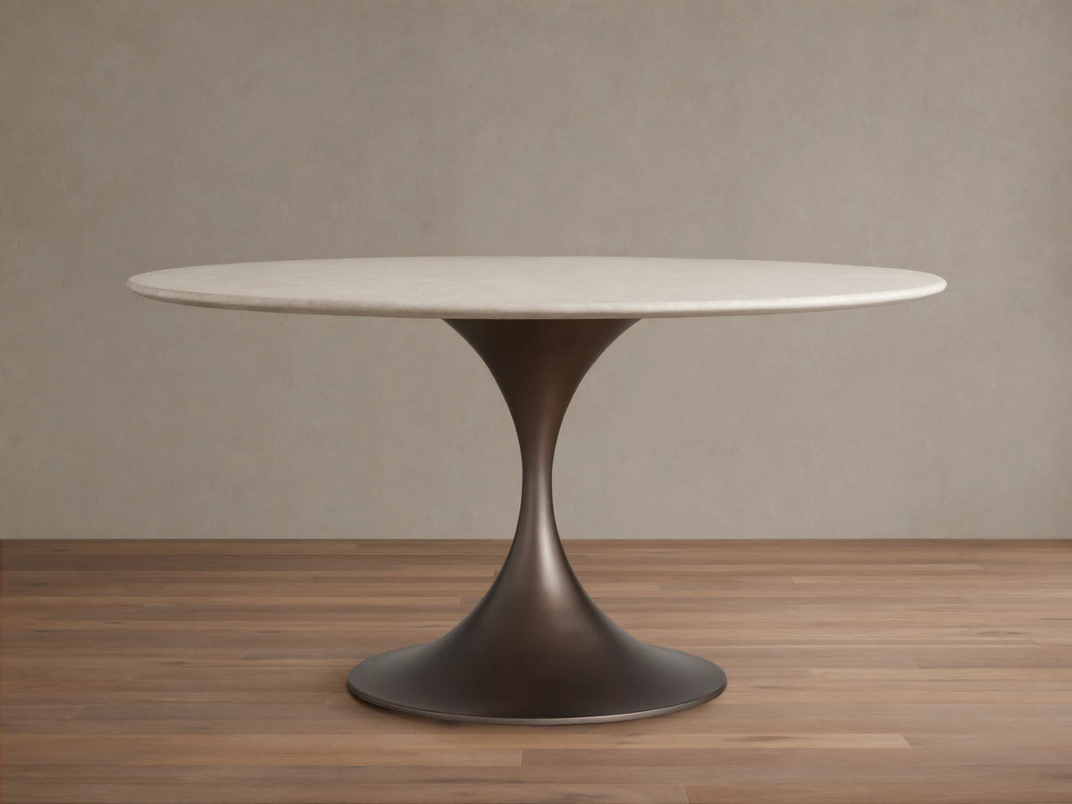 Saint Germain Round Stone Dining Table with Launette Base