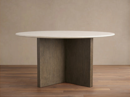 Saint Germain Round Stone Top Dining Table with Wood Clement Base