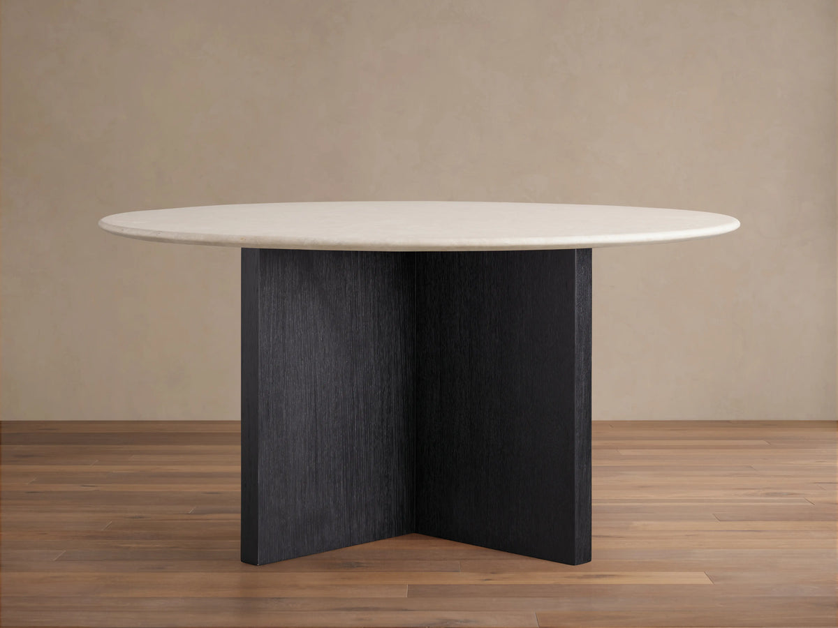 Saint Germain Round Stone Top Dining Table with Wood Clement Base