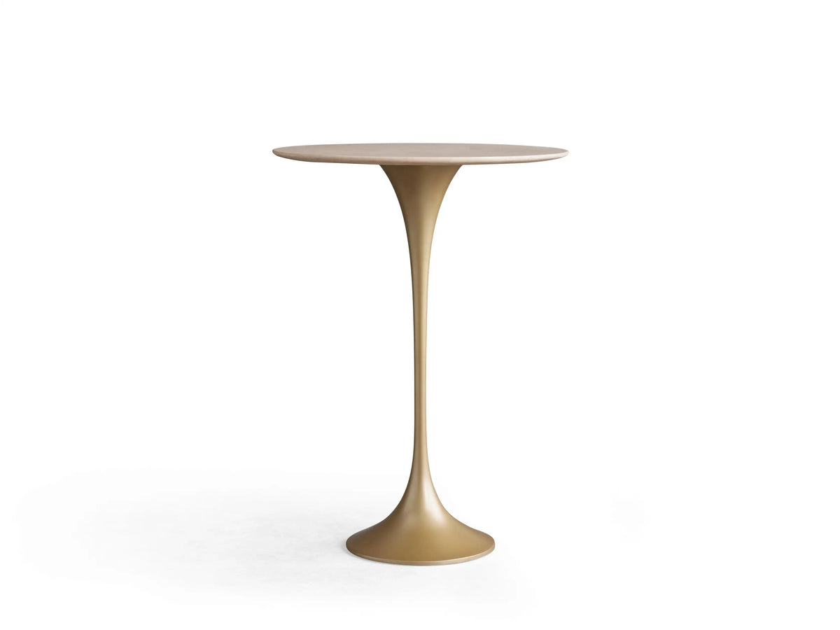 Circular Saint Germain Bar Table with a cream marble tabletop, displaying subtle natural variations and a smooth finish.
