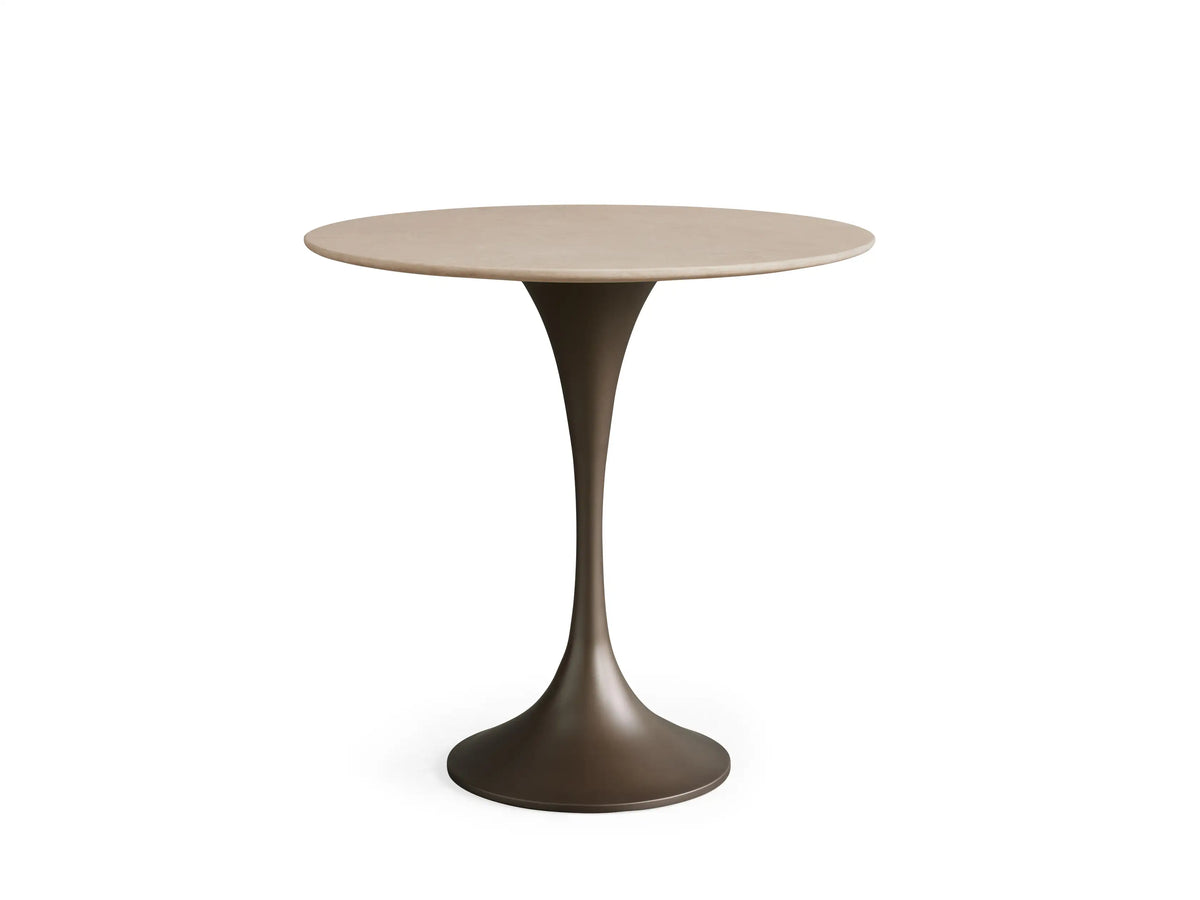 Round tabletop of the Saint Germain Bistro Table in cream marble; subtle variations and veining visible on the surface.