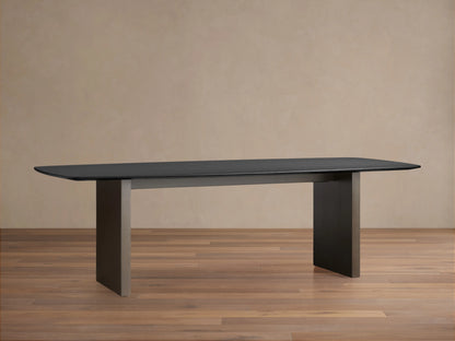 Dark wood tabletop of the Saint Germain Dining Table, featuring a smooth, rectangular surface with an ebony finish and visible grain.
