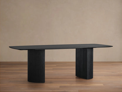 Saint Germain Wood Dining Table shown from above, features a rectangular solid oak tabletop with an Ebony finish.