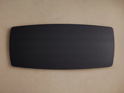 Saint Germain Wood Dining Table with a sleek, rectangular ebony-finished solid oak top, viewed from above on a neutral background.