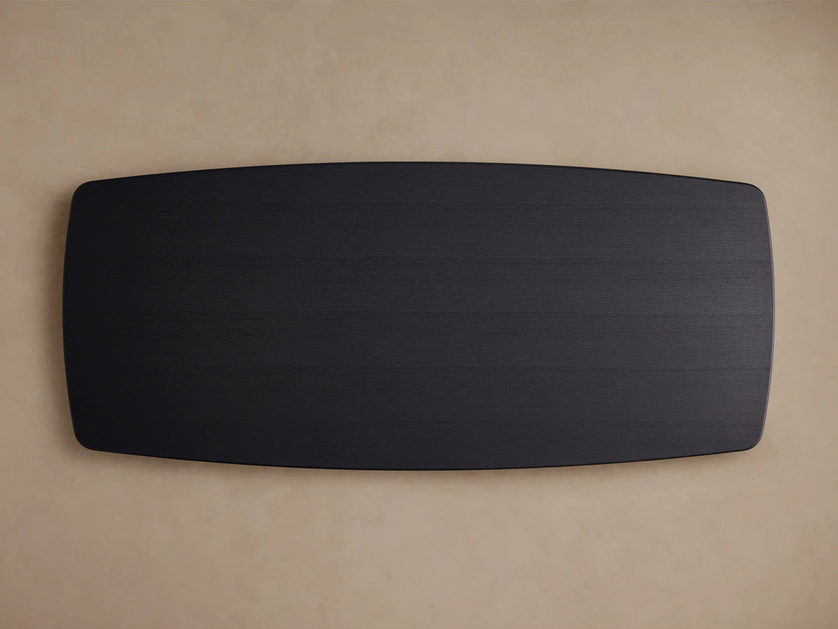 Rectangular Saint Germain wood dining table in dark ebony finish, viewed from above, set against a beige background.