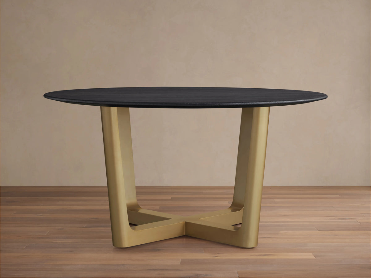 Saint Germain Round Wood Dining Table with Rennes Base in Antique Brass