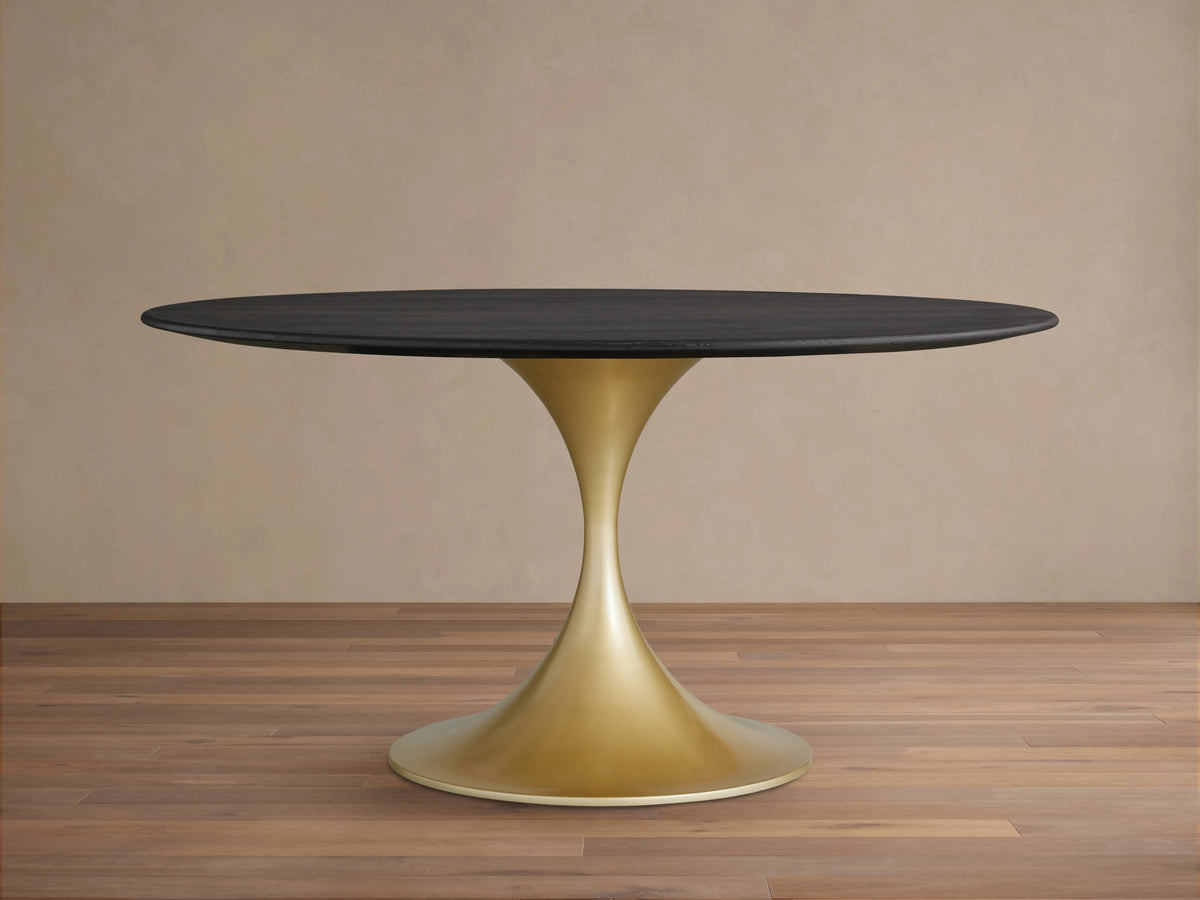 Saint Germain Round Wood Dining Table with Launette Base