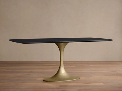 Saint Germain Wood Dining Table in an Ebony finish, showcasing a smooth, rectangular oak tabletop with a rich, dark tone.