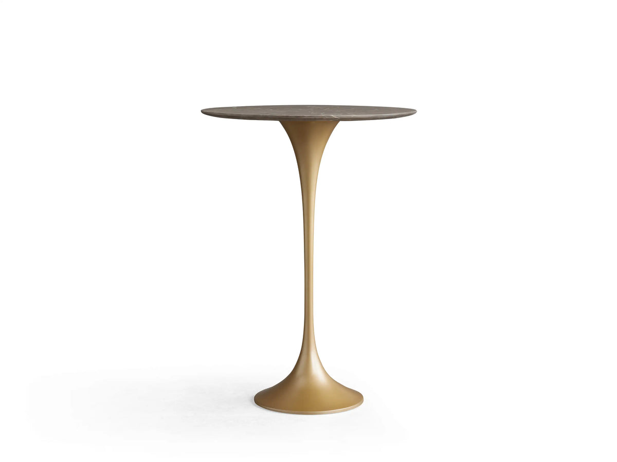 Round Saint Germain Bar Table with a dark marble top featuring white veining patterns. The surface has a glossy finish.
