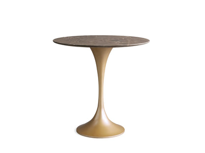 Saint Germain Bistro Table with a round black Marquina marble top, featuring white veining patterns, viewed from above.