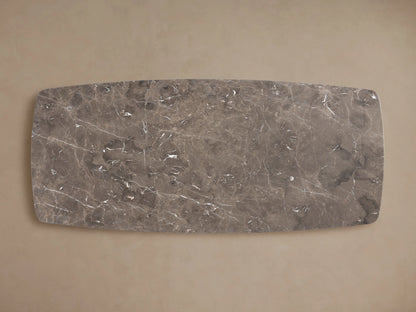 Rectangular stone tabletop with a natural pattern and veins, featuring a smooth, glossy finish atop a neutral background.