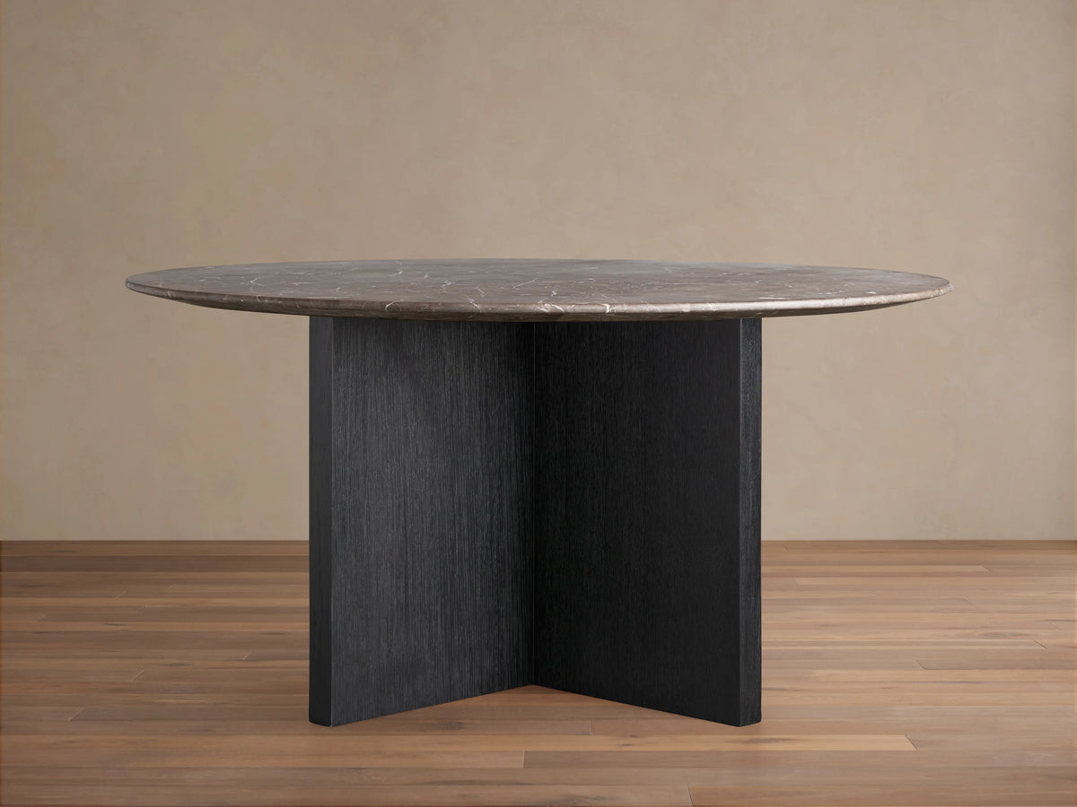 Saint Germain Round Stone Top Dining Table with Wood Clement Base
