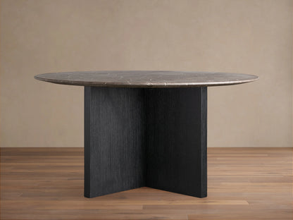 Saint Germain Round Stone Top Dining Table with Wood Clement Base