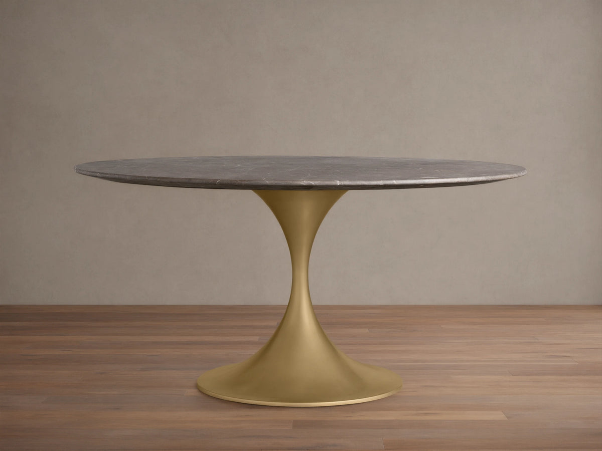 Saint Germain Round Stone Dining Table with Launette Base