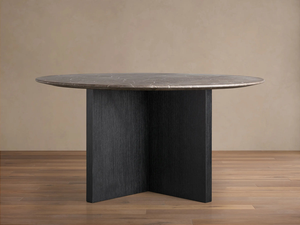 Saint Germain Round Stone Top Dining Table with Wood Clement Base