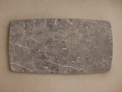 Rectangular espresso brown stone tabletop with unique veining and swirling patterns, viewed from above against a neutral background.