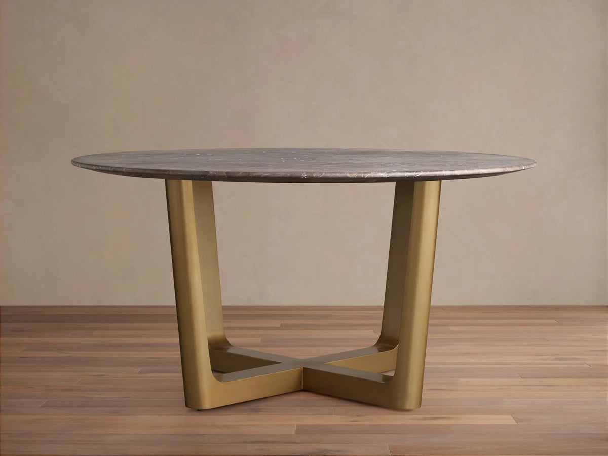 Saint Germain Round Stone Dining Table with Rennes Base in Metal