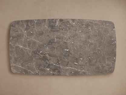 Saint Germain Dining Table with stone top in espresso brown featuring unique veining and mineral patterns, neutral background.