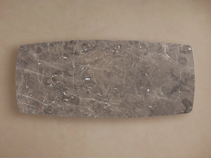 Close-up of Saint Germain Stone Dining Table's espresso brown marble tabletop with white veining and natural patterns.