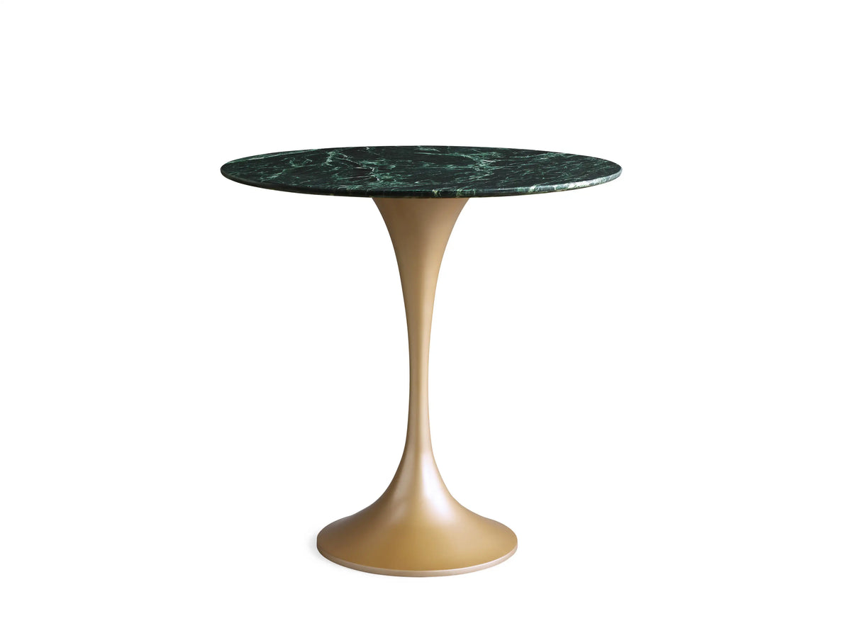 Saint Germain Bistro Table with a round green marble tabletop featuring white veining, viewed from above against a neutral background.
