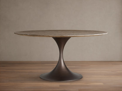 Saint Germain Round Stone Dining Table with Launette Base