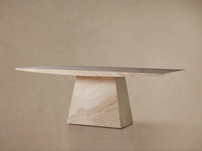Ilaria Dining Table in beige coralle marble with a smooth honed finish, featuring a rectangular top and tapered base.