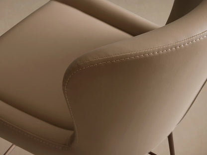 Kirsten Faux Leather Swivel Stool with beige seat and backrest, iron legs with powder-coated finish, on wood floor.