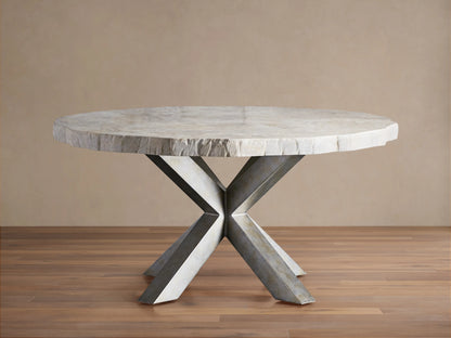 Petra Round Dining Table top with irregular, light-colored stone pieces in various shades, showcasing unique patterns and textures.
