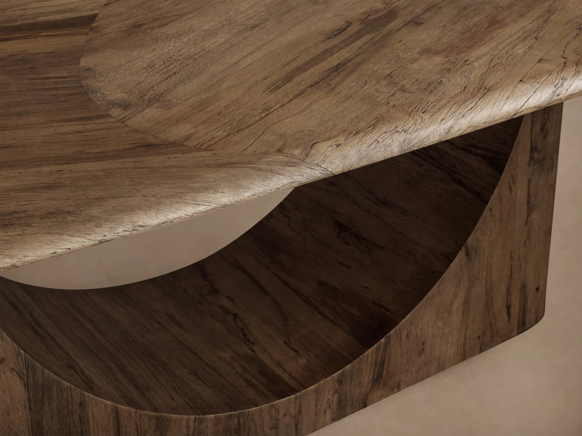 San Rafael Dining Table with a rectangular top, showcasing a rich, rustic wood grain pattern with natural splits and cracks.