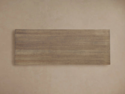 Oval Tuscany dining table detail, showcasing solid poplar wood with visible grain and an antiqued, distressed finish.