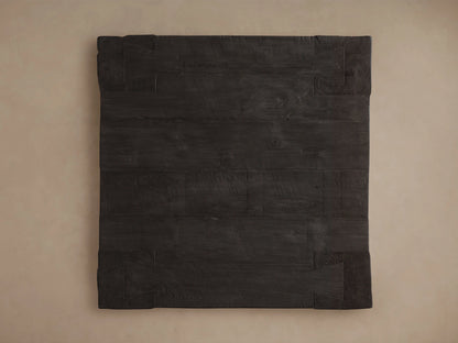 Ubud Square Coffee Table crafted from reclaimed teak wood with hand-applied Shou Sugi Ban finish, featuring rich black tones and textured appearance.
